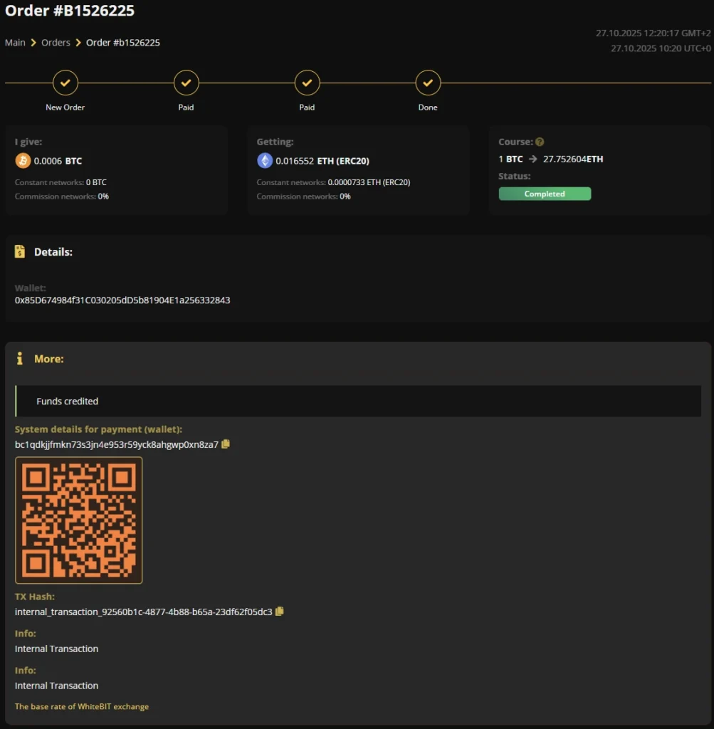 Order details with status "Processed"